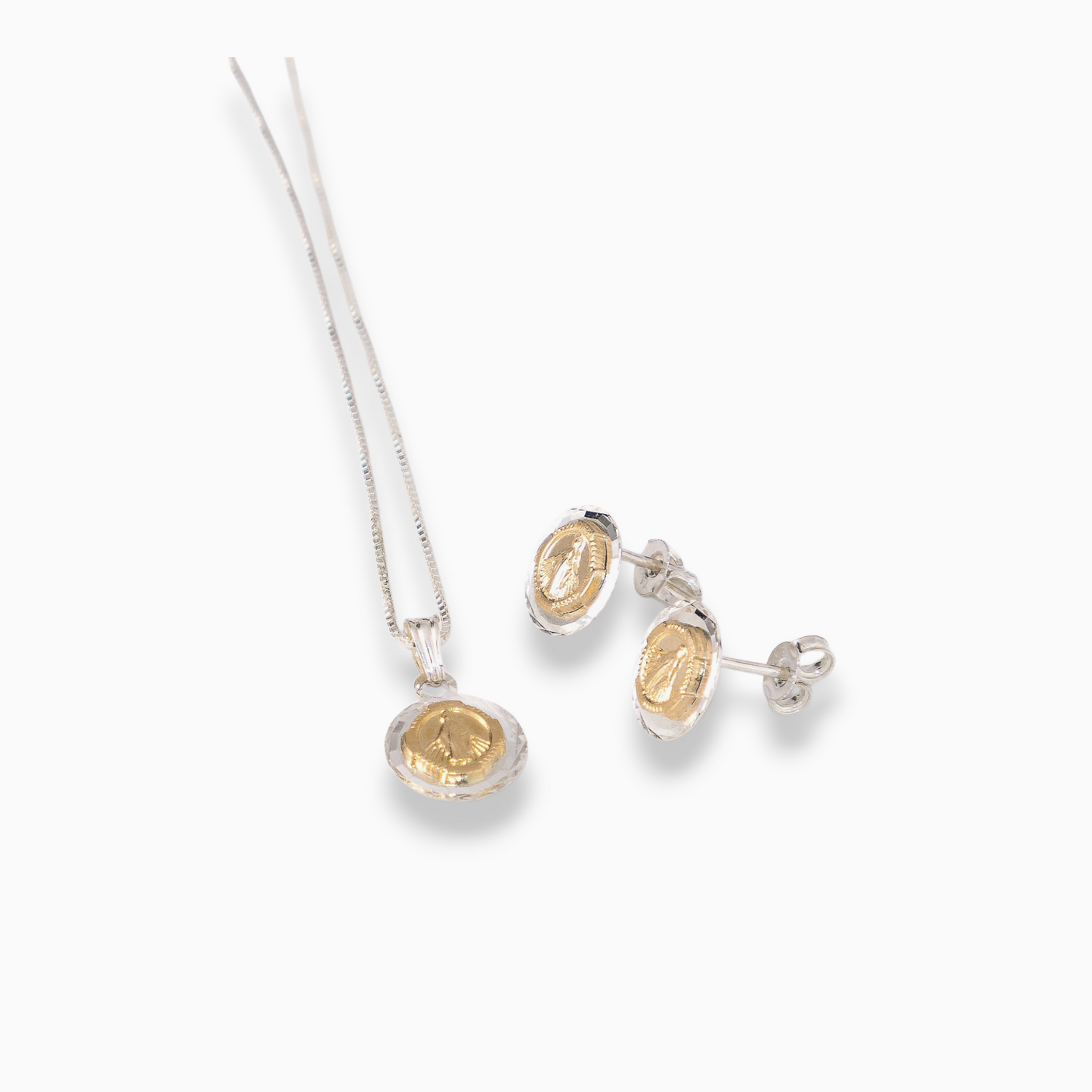 Set 'Milagrosa' – Dije y Topos en Plata con Detalle en Oro