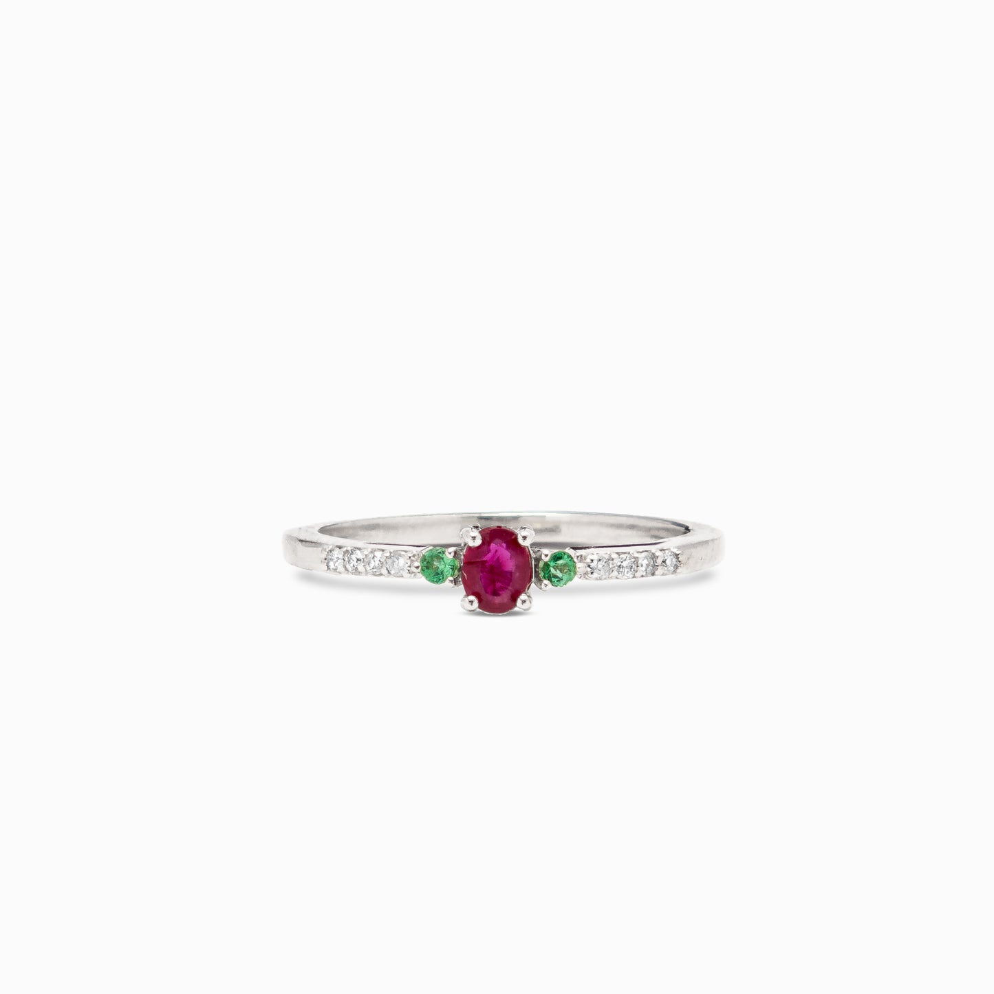 Anillo "Trilogía de Vida" - Rubí, Esmeralda y Diamantes en plata paladio