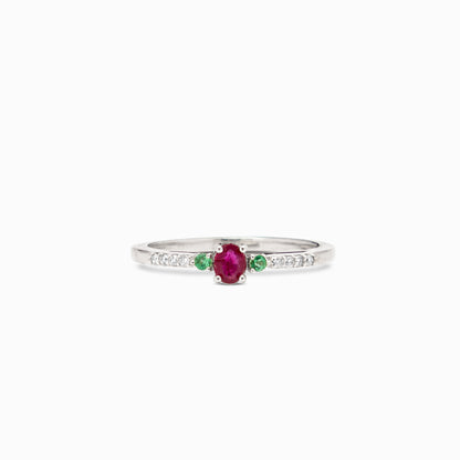 Anillo "Trilogía de Vida" - Rubí, Esmeralda y Diamantes en plata paladio