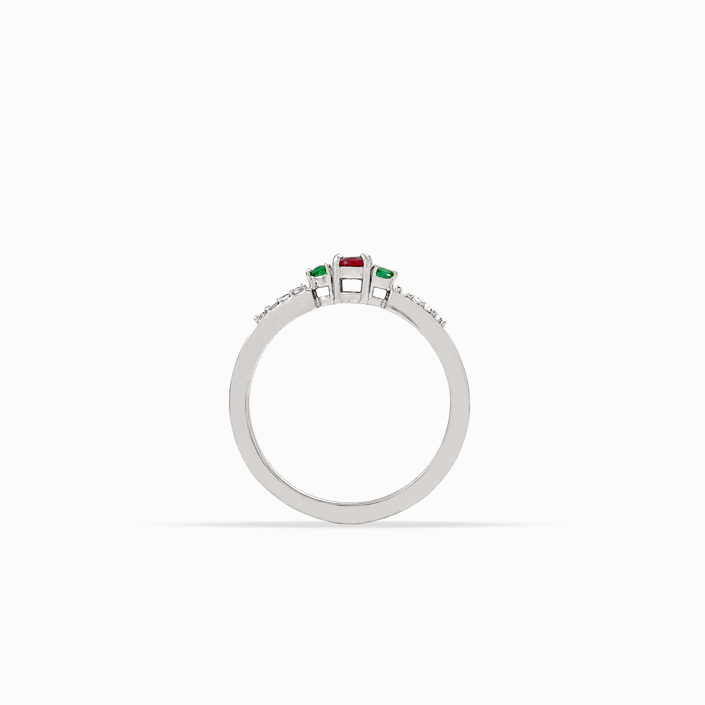 Anillo "Trilogía de Vida" - Rubí, Esmeralda y Diamantes en plata paladio