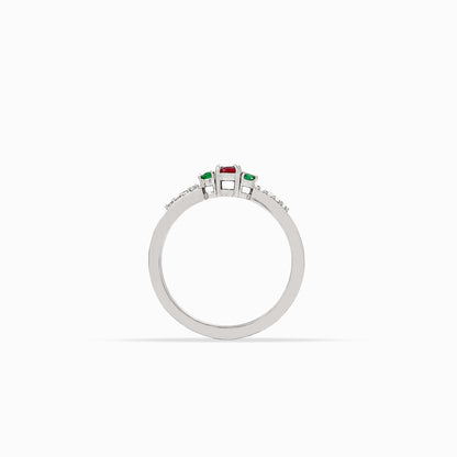 Anillo "Trilogía de Vida" - Rubí, Esmeralda y Diamantes en plata paladio