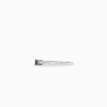 Anillo "Trilogía de Vida" - Rubí, Esmeralda y Diamantes en plata paladio