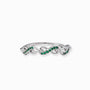 Anillo de Plata Ley 925 talla 8 con silueta de infinitos entrelazados decorados con microcircones verdes sobre fondo blanco.