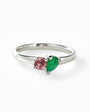 Anillo estilo Tú y Yo en plata ley 925 con esmeralda colombiana y turmalina rosa.
