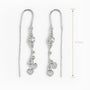 Aretes tipo hilo cascada con corazones en plata ley 925.