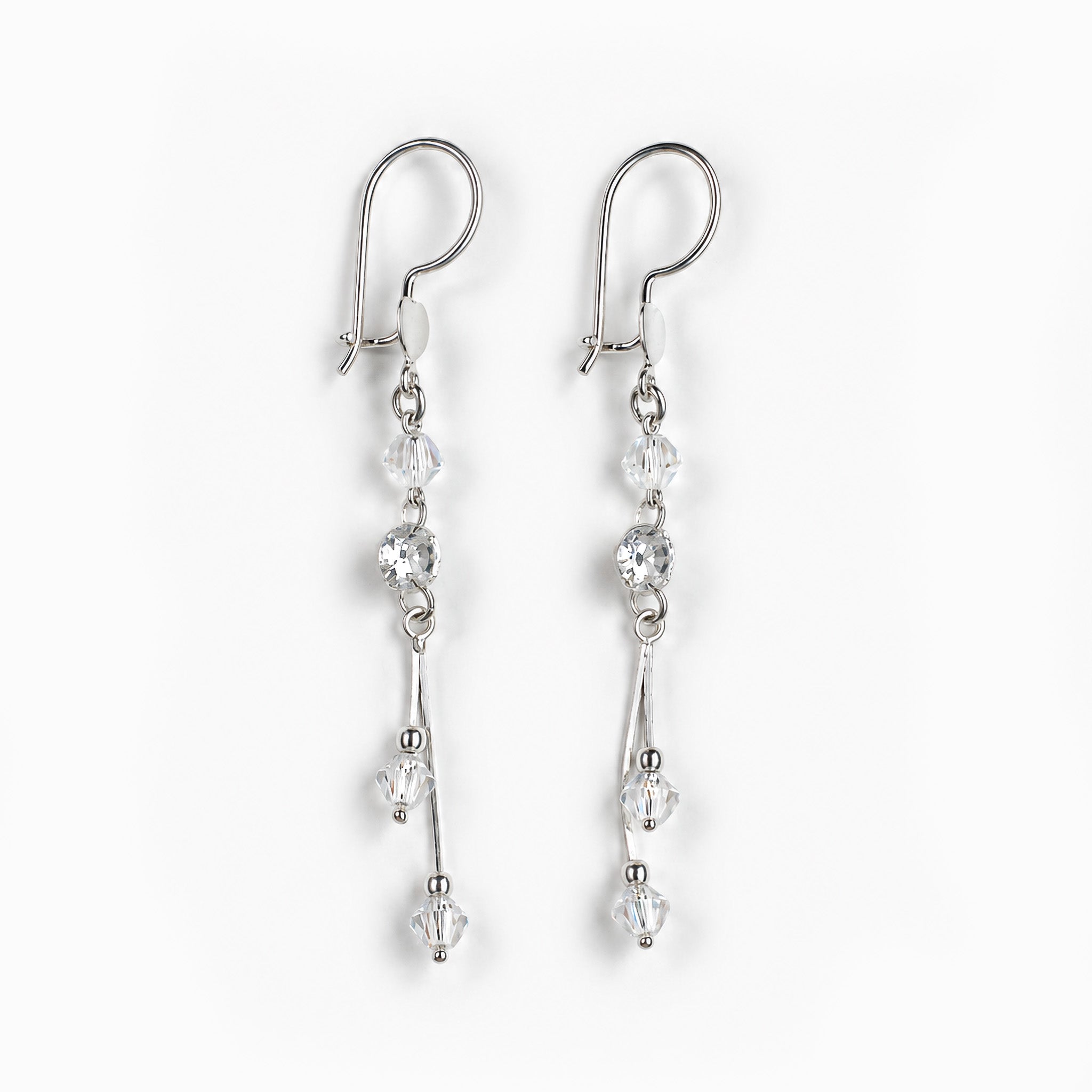 Aretes colgantes con cristales de murano blancos y plata ley 925.