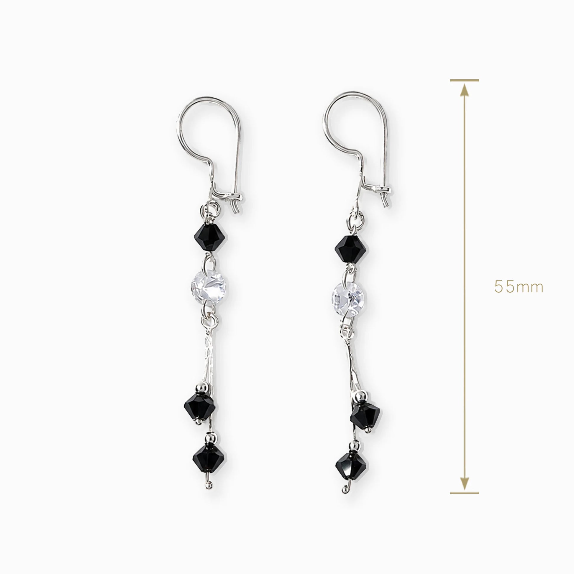 Aretes colgantes articulados con cristales de murano negros en plata ley 925.