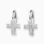 Aretes colgantes con diseño de cruz y circones en plata ley 925.