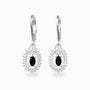 Aretes colgantes con diseño ovalado y circon negro en plata ley 925