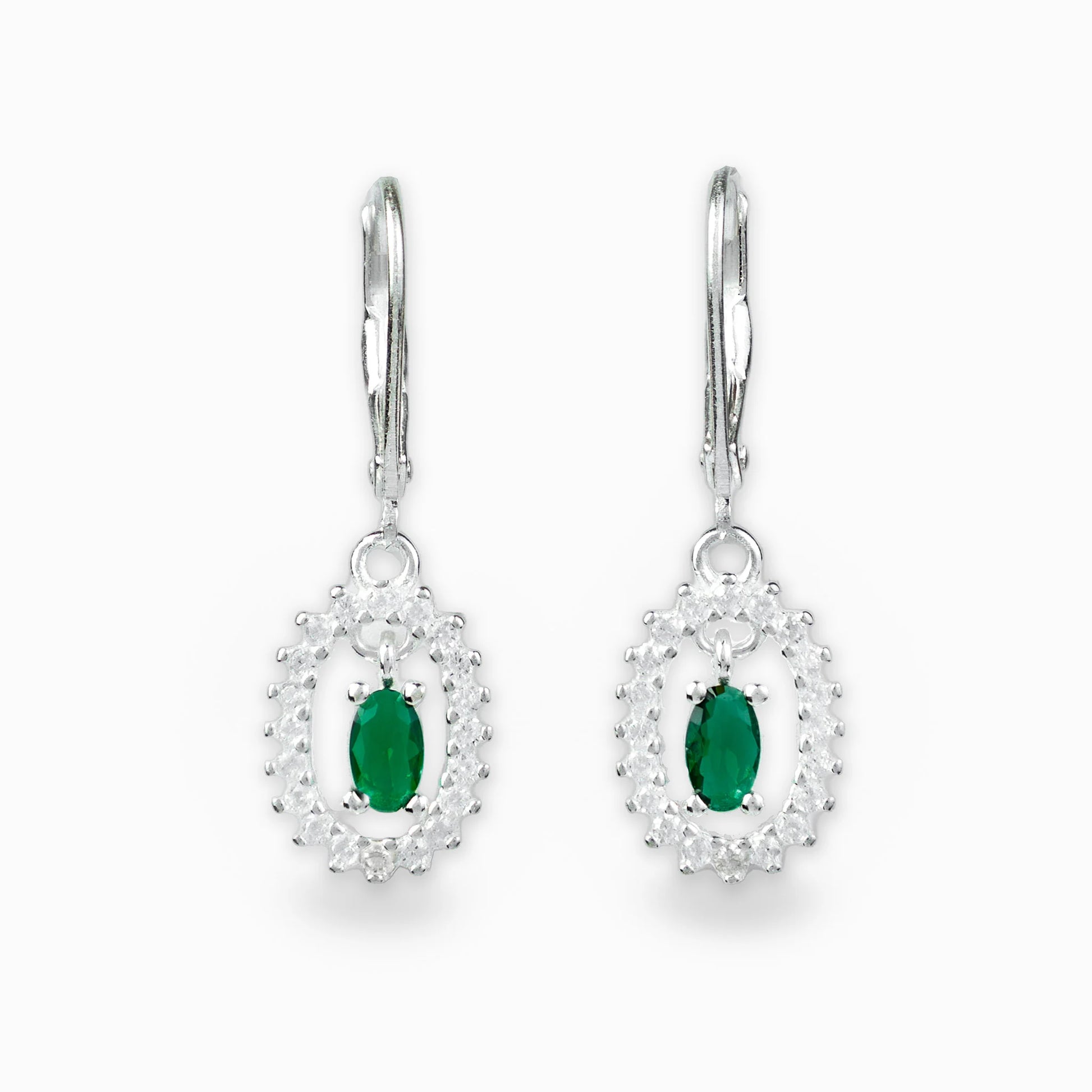 Aretes colgantes halo con circon central en plata ley 925.