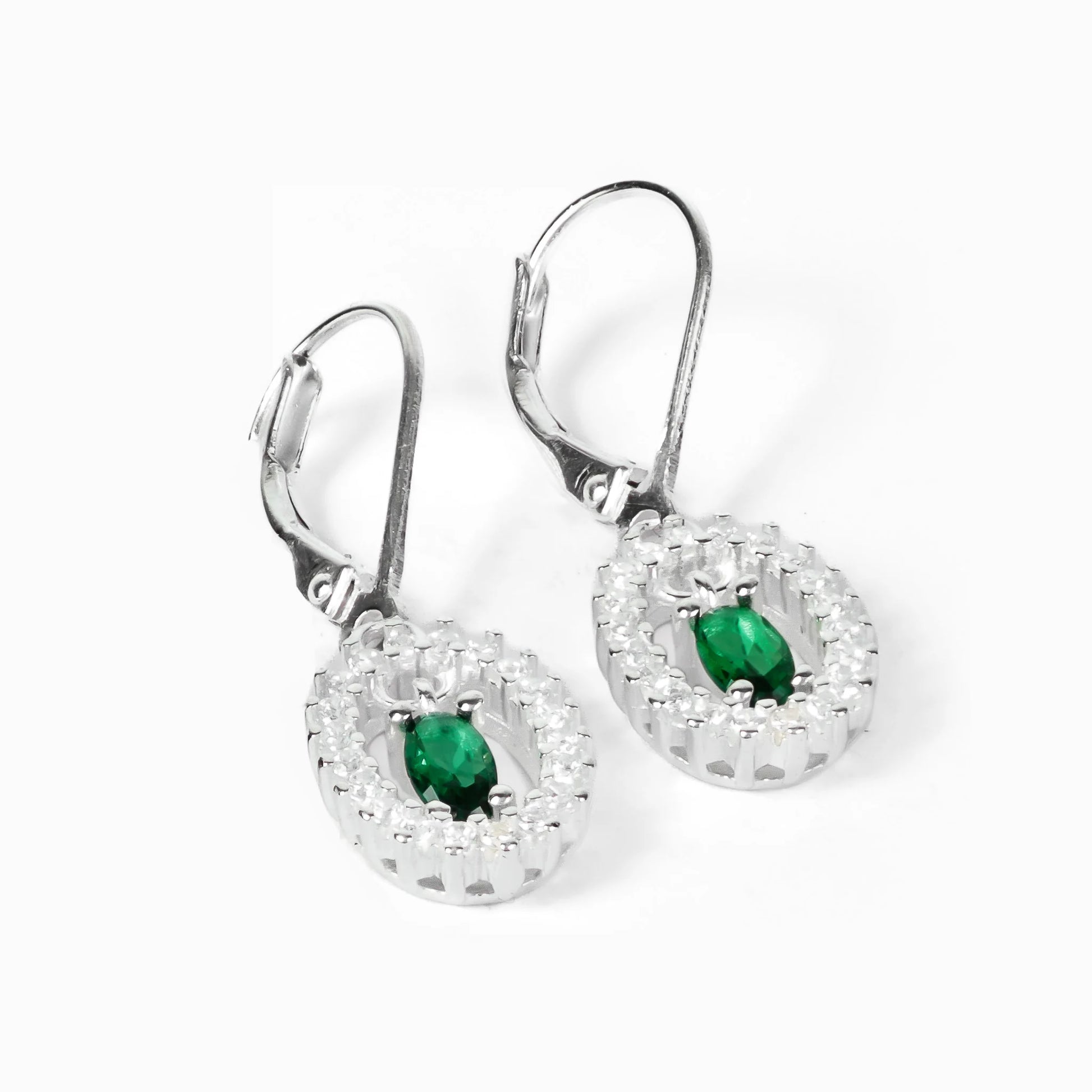 Aretes colgantes halo con circon central en plata ley 925.