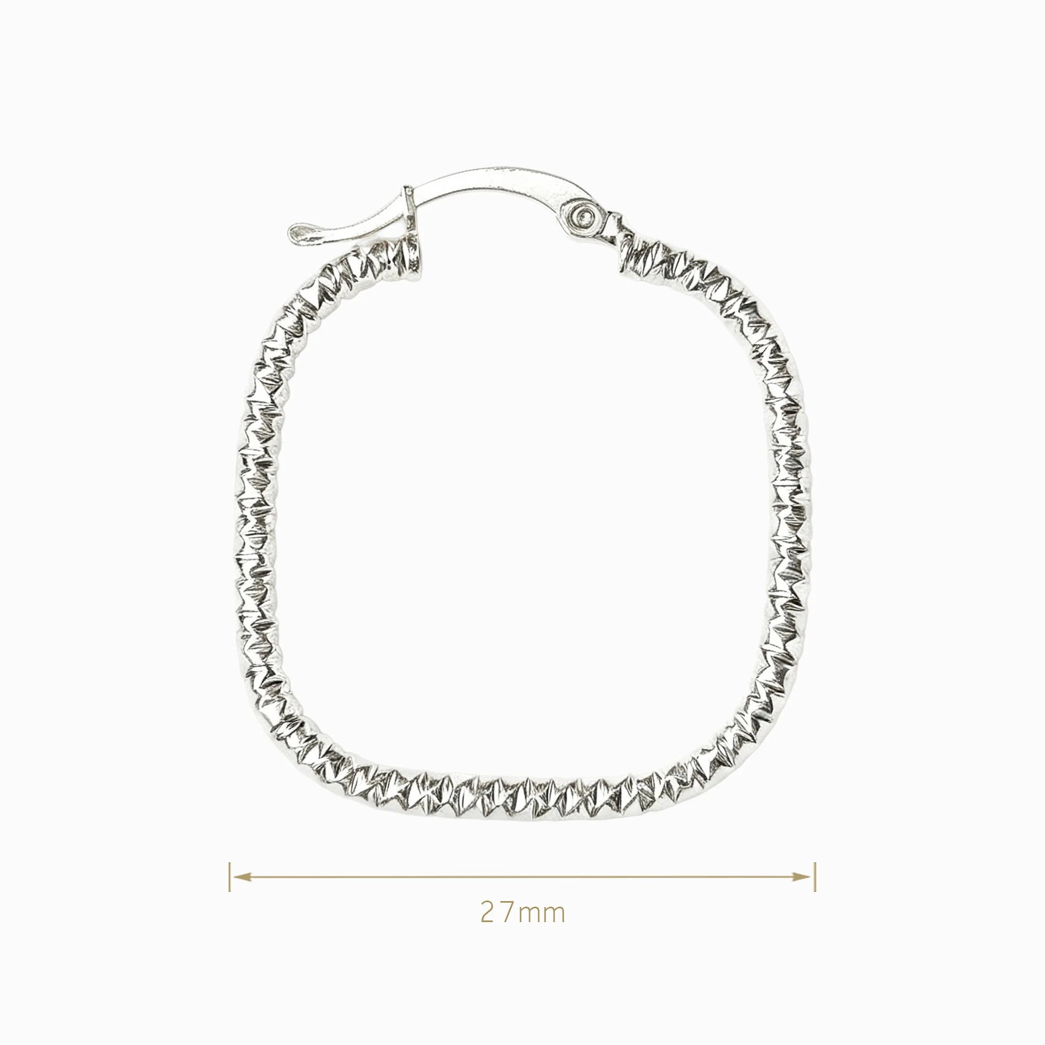 Candongas cuadradas con acabado diamantado de 27 mm en plata ley 925 para mujer