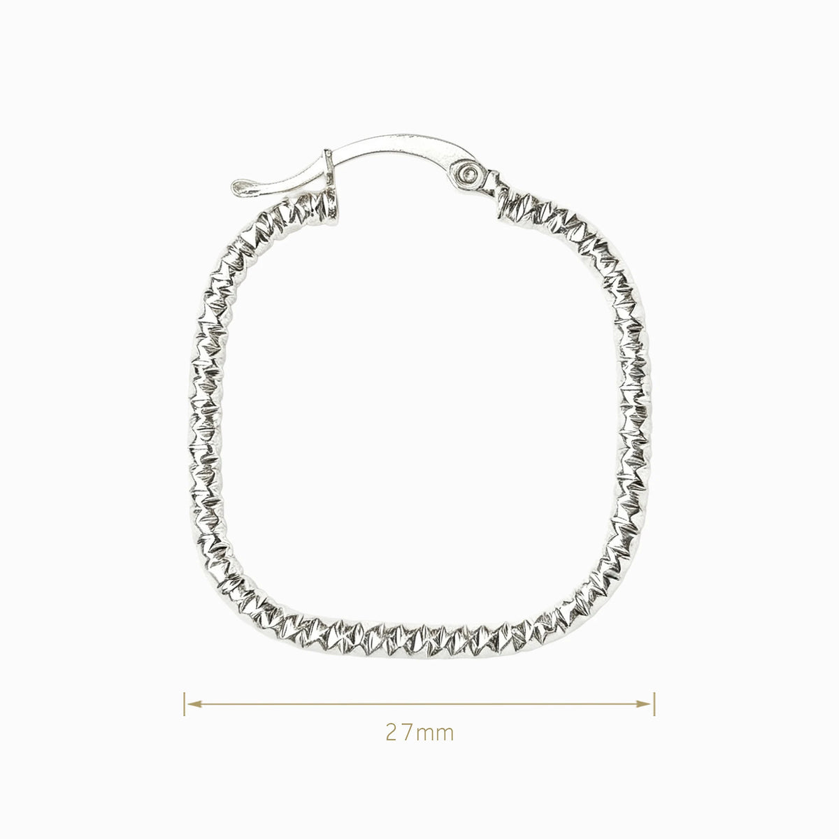 Candongas cuadradas con acabado diamantado de 27 mm en plata ley 925 para mujer