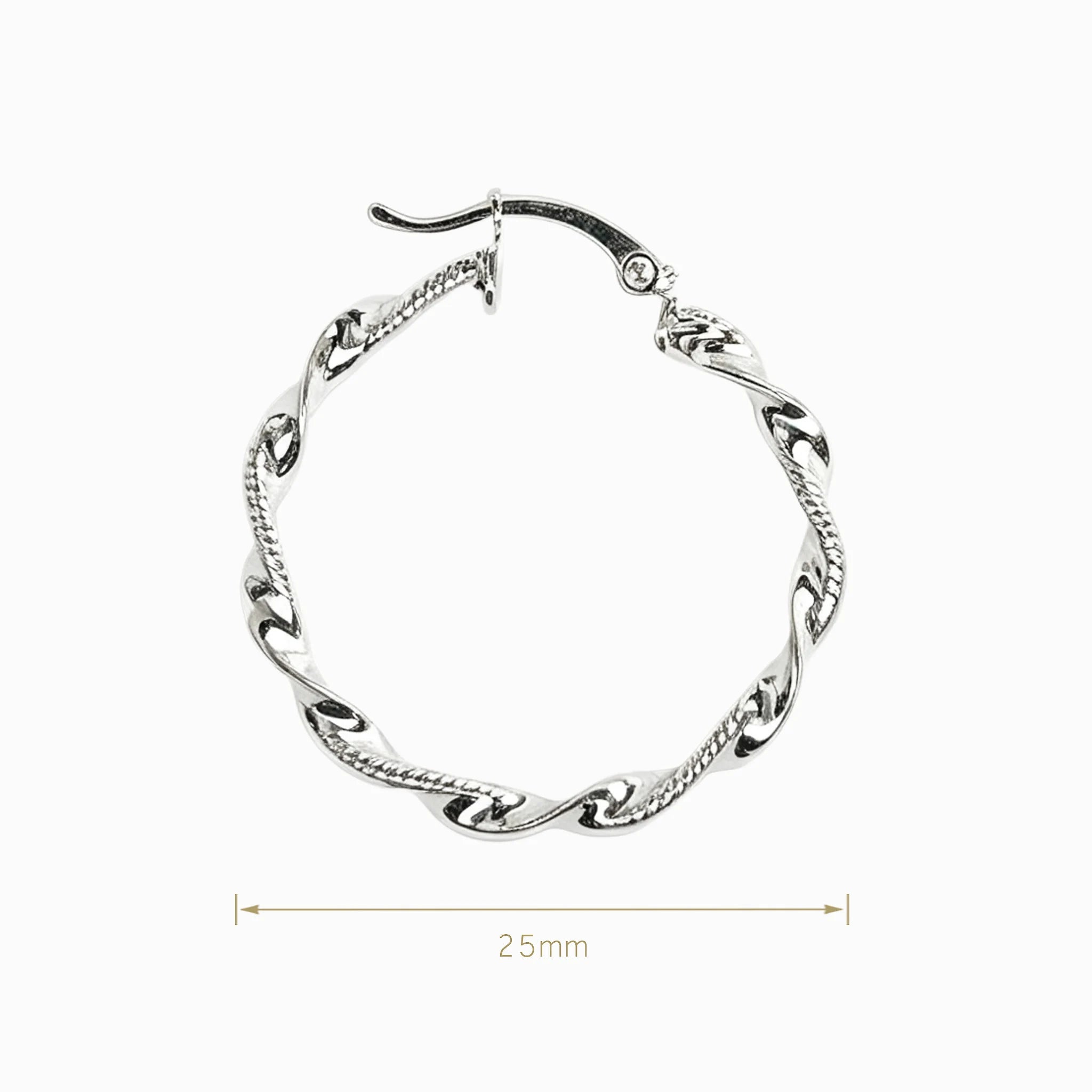 Candongas grandes entorchadas y martilladas de 25x3 mm en plata ley 925 para mujer