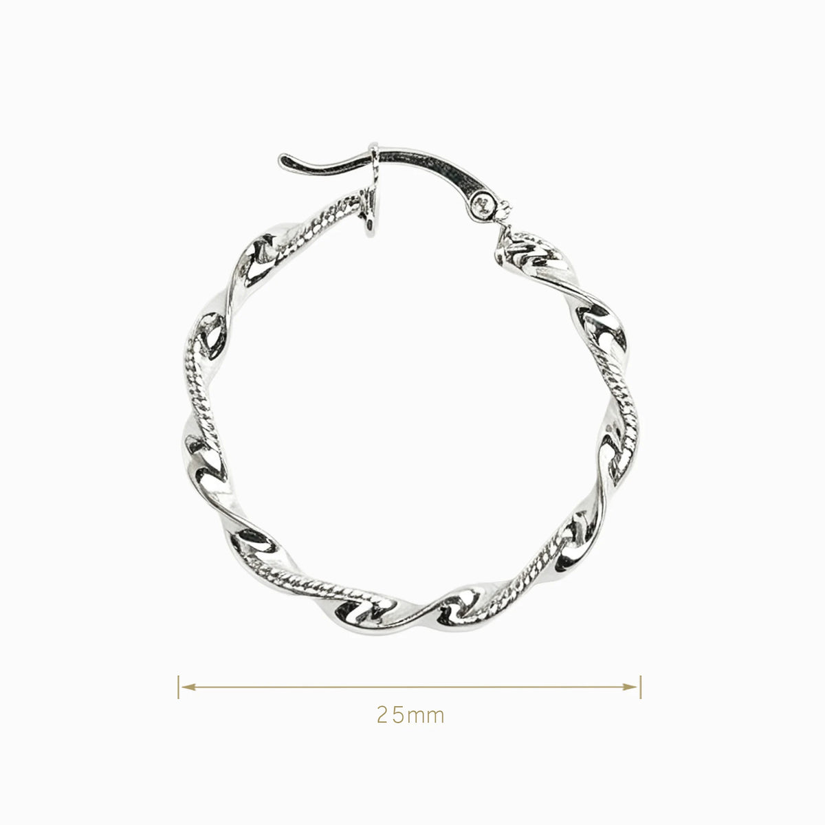 Candongas grandes entorchadas y martilladas de 25x3 mm en plata ley 925 para mujer