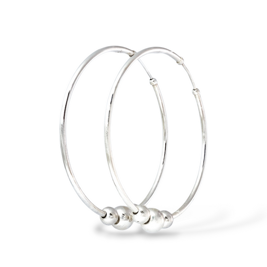 Candongas lisas grandes- Plata Ley 925 con Balines (57mm)