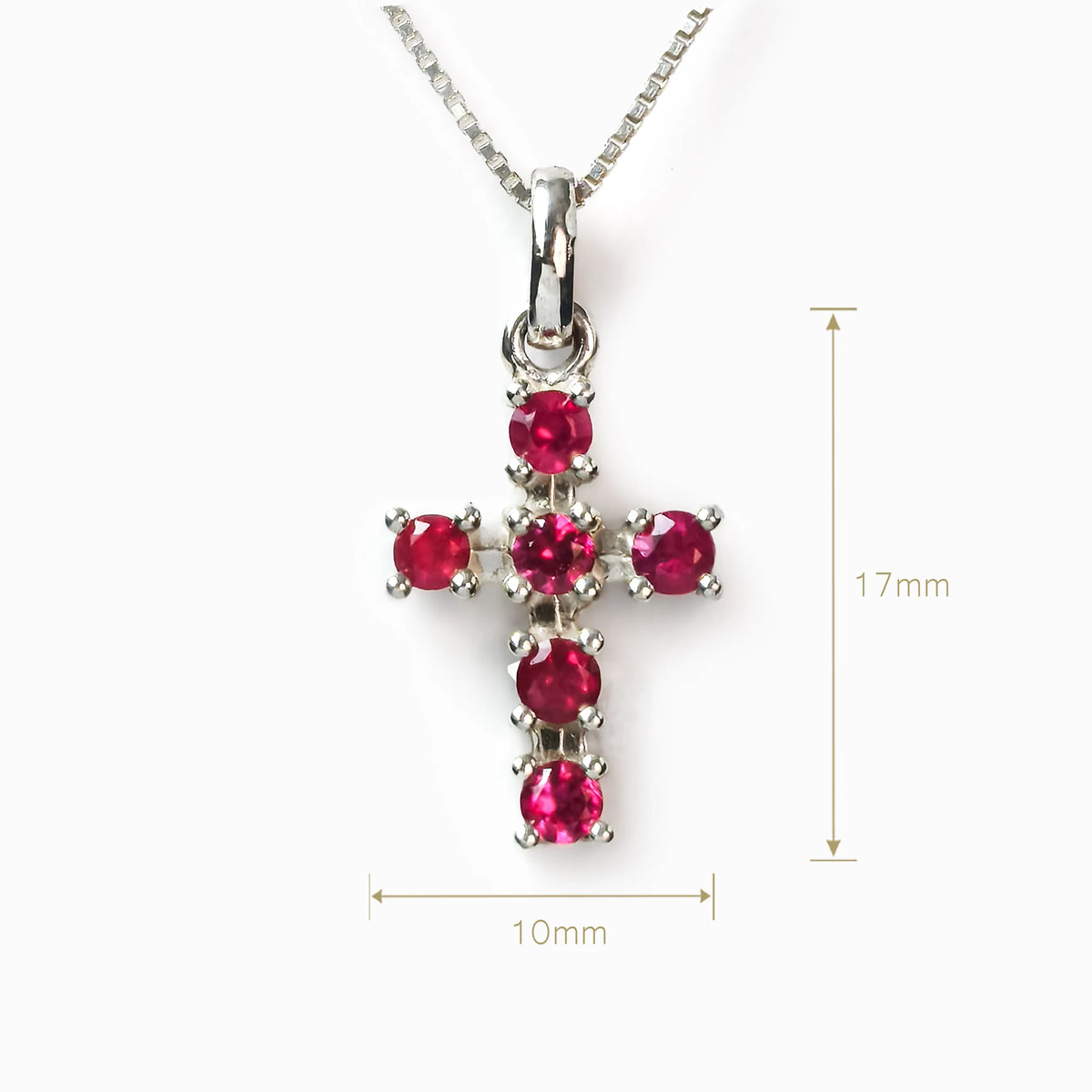 Collar con diseño de cruz en plata ley 925 y rubíes para mujer