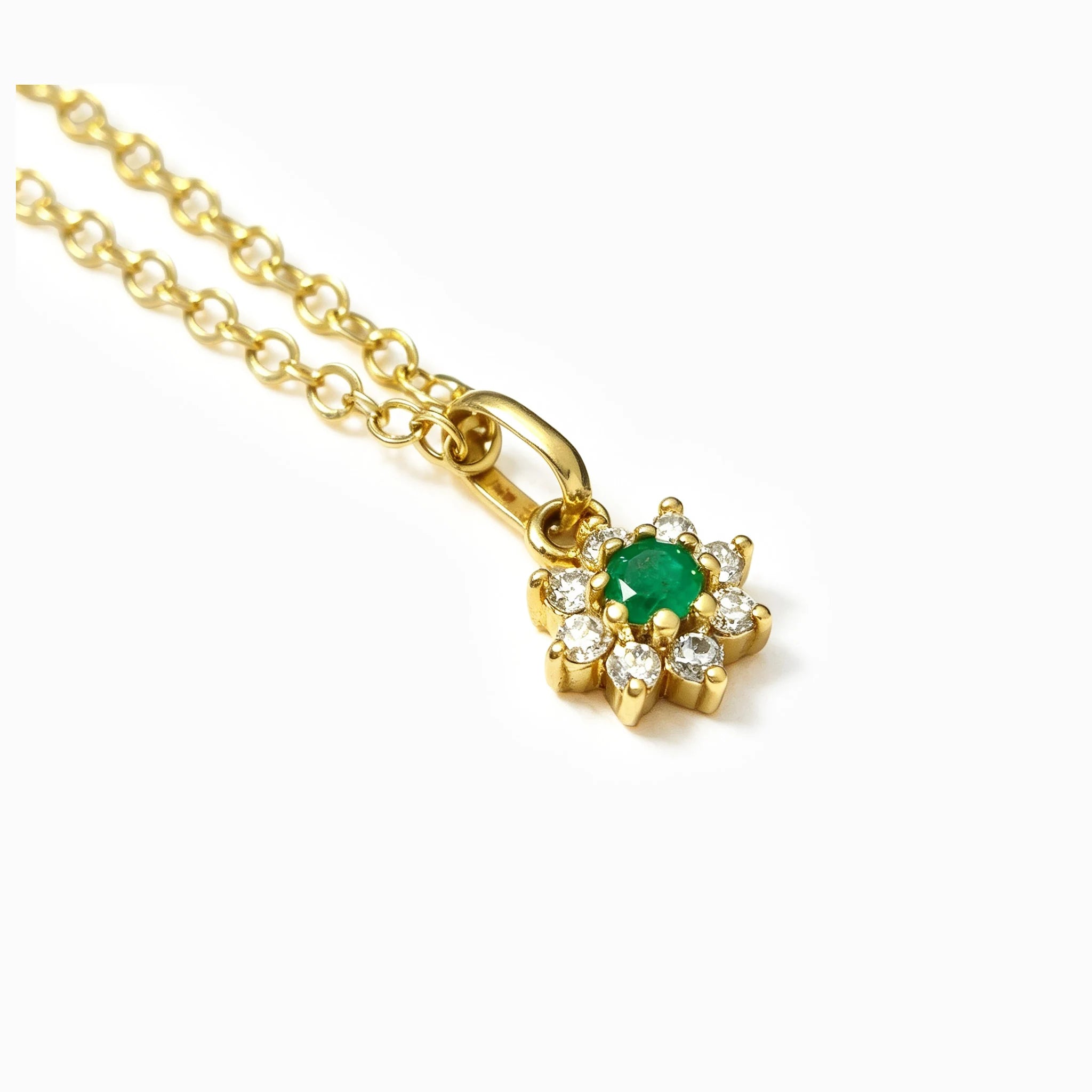 Collar en oro con diseño floral small flower, esmeralda y diamantes para mujer