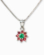 Collar small flower en plata ley 925 con zafiro durazno y esmeralda. Joyería fina para mujer en Joyería Esterlina Bogotá.