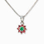 Collar small flower en plata ley 925 con zafiro durazno y esmeralda. Joyería fina para mujer en Joyería Esterlina Bogotá.