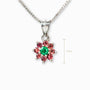 Collar small flower en plata ley 925 con zafiro durazno y esmeralda. Joyería fina para mujer en Joyería Esterlina Bogotá.