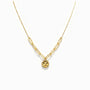 Cadena en oro 18K con tejido veneciano, sección paperclip y dije circular diamantado de 9 mm.
