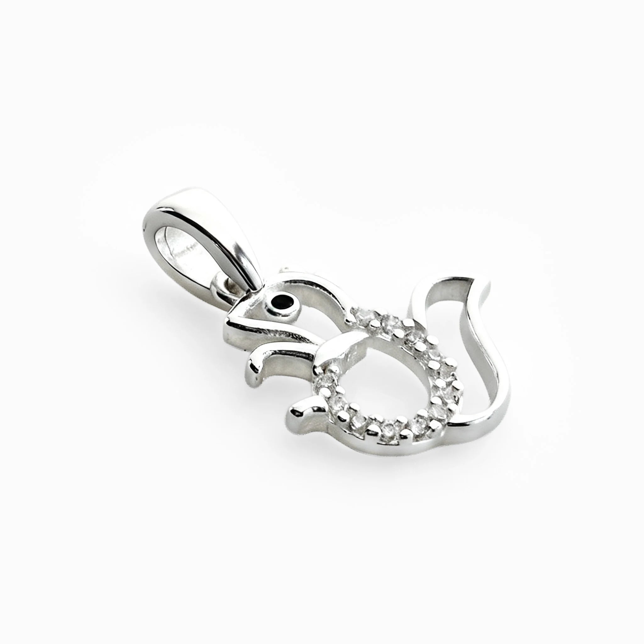 Dije con diseño de ardilla de 14.5x13 mm en plata ley 925 con circones blancos