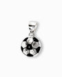 Dije tridimensional con forma de balón de fútbol en Plata Ley 925 con detalles esmaltados en negro sobre fondo blanco