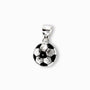 Dije tridimensional con forma de balón de fútbol en Plata Ley 925 con detalles esmaltados en negro sobre fondo blanco
