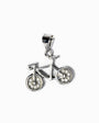  Mini dije en Plata Ley 925 con forma de bicicleta detallada y ruedas pavimentadas de circones blancos brillantes.