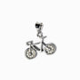  Mini dije en Plata Ley 925 con forma de bicicleta detallada y ruedas pavimentadas de circones blancos brillantes.