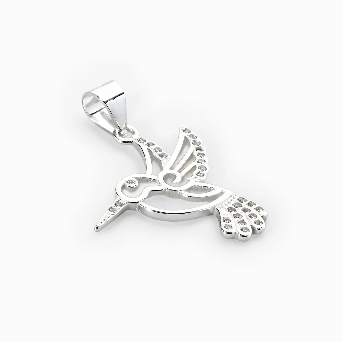 Dije de colibrí de 22x8x21 mm en plata ley 925 con circones blancos brillantes