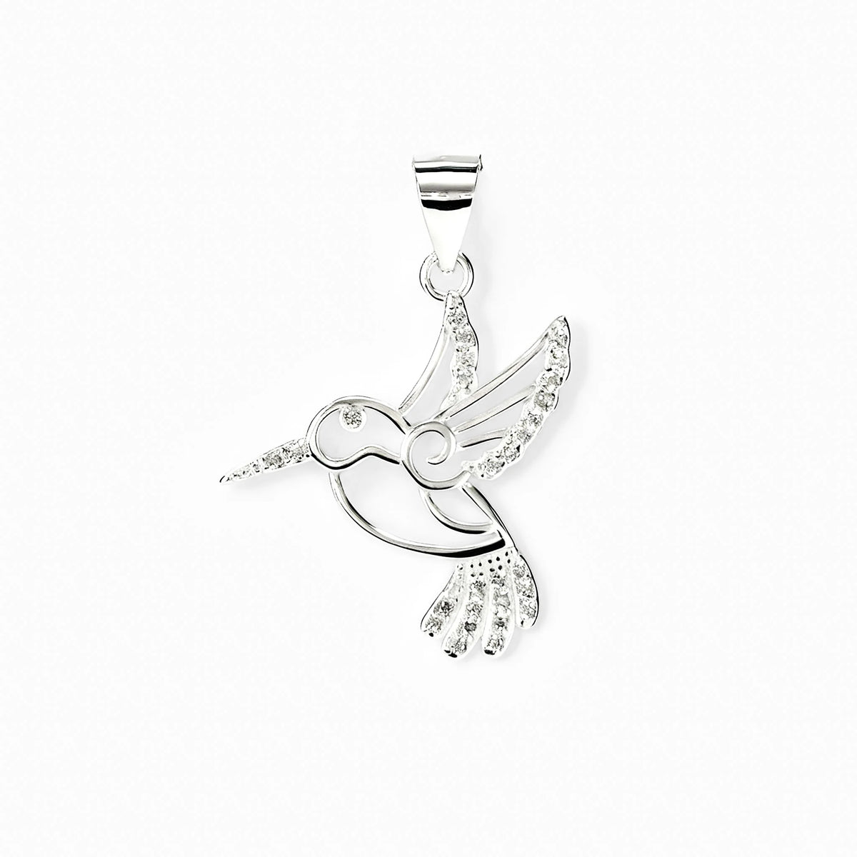 Dije de colibrí de 22x8x21 mm en plata ley 925 con circones blancos brillantes