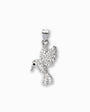 Dije de colibrí en vuelo elaborado en Plata Ley 925 y completamente recubierto de microcircones blancos brillantes.