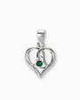 Dije de silueta de corazón entrelazado en Plata Ley 925 que contiene un circón redondo verde esmeralda brillante.