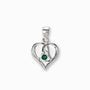 Dije de silueta de corazón entrelazado en Plata Ley 925 que contiene un circón redondo verde esmeralda brillante.