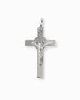 Dije de cruz grande con Jesucristo crucificado y medalla central en Plata Ley 925 pulida sobre fondo plano.