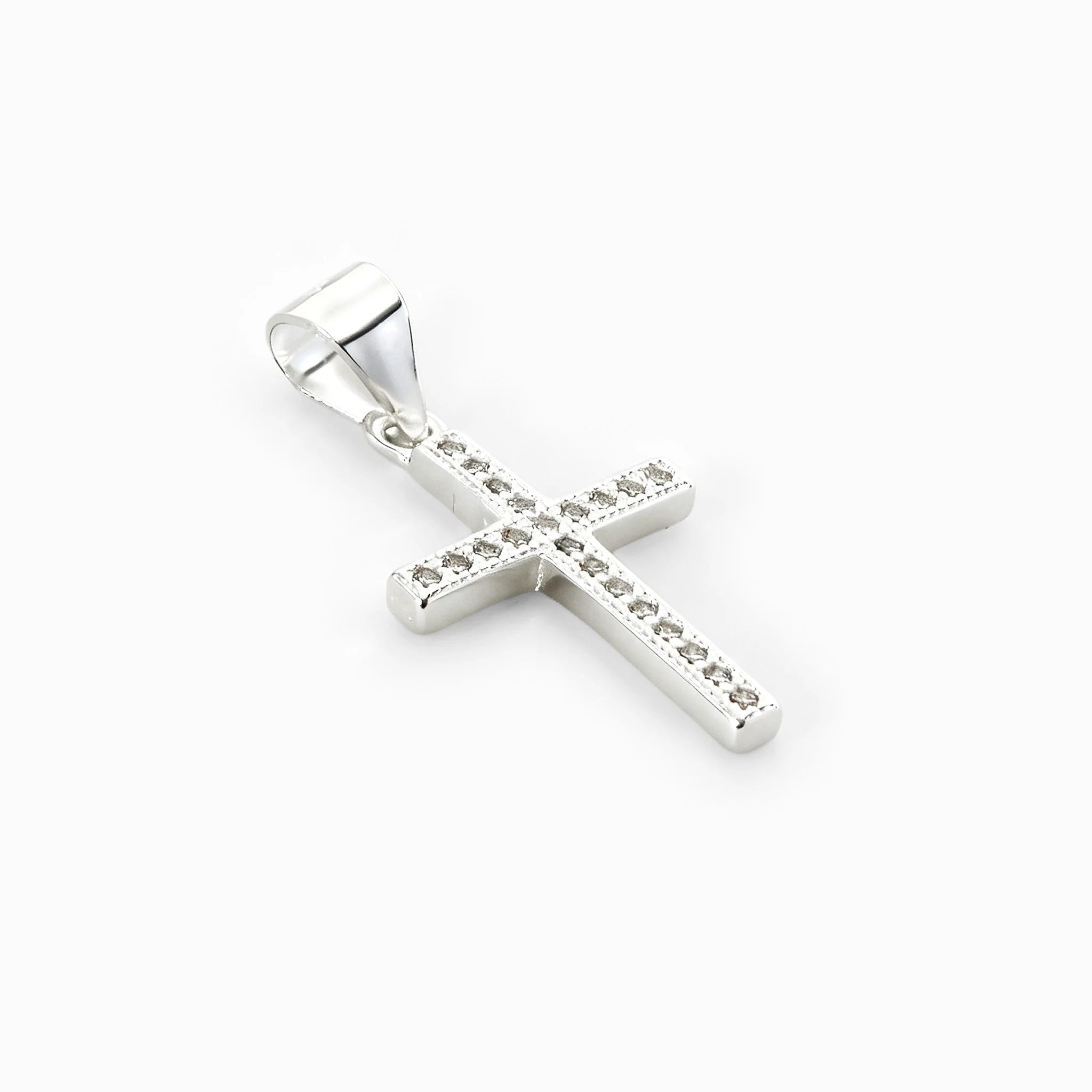 Dije de cruz de 20x12 mm en plata ley 925 con circones blancos brillantes   