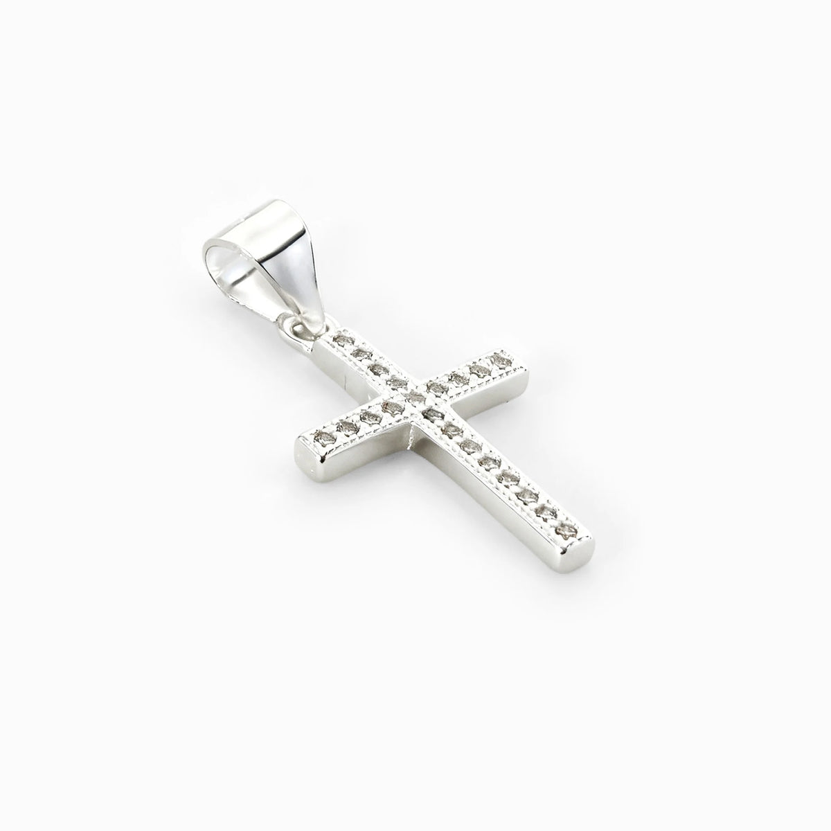 Dije de cruz de 20x12 mm en plata ley 925 con circones blancos brillantes   