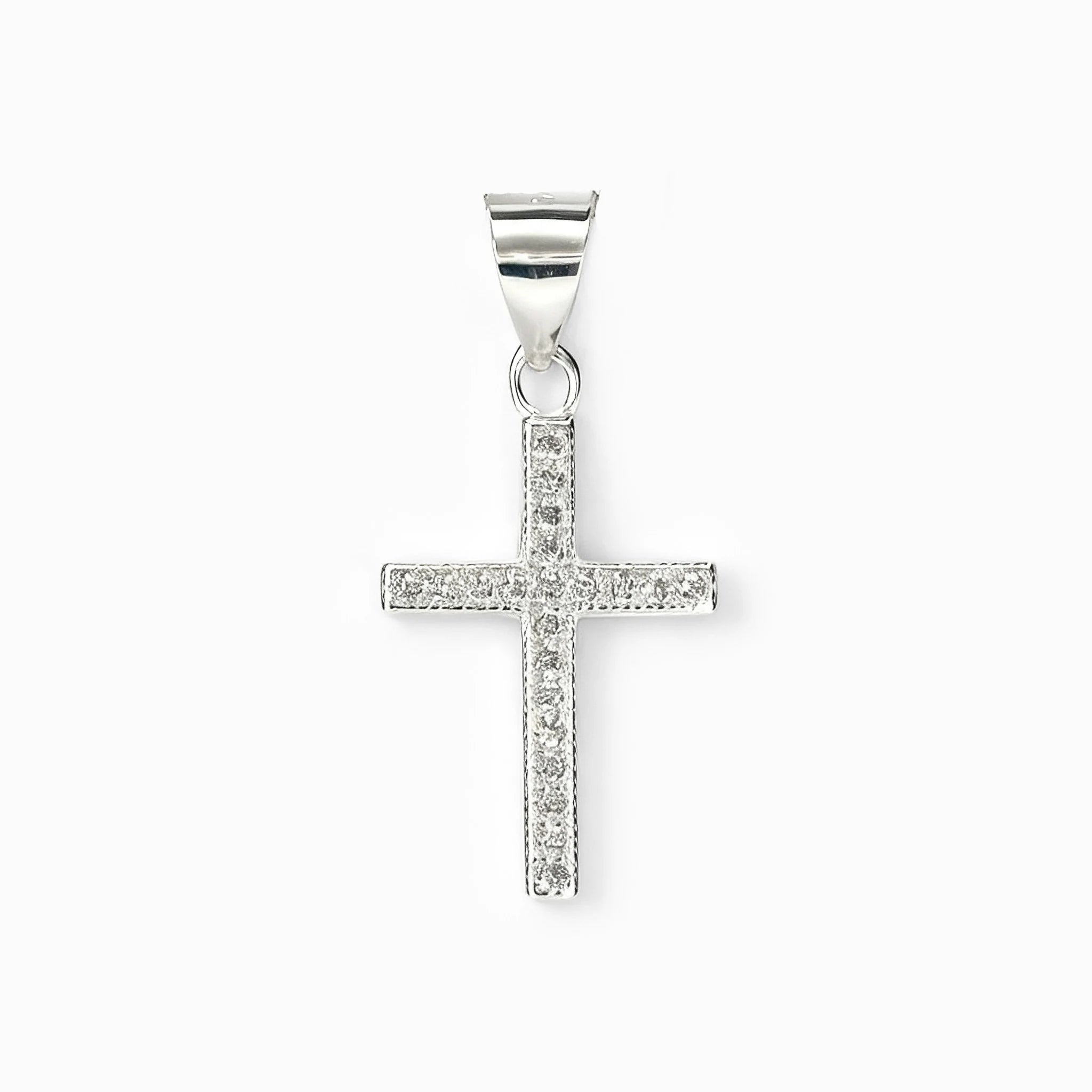 Dije de cruz de 20x12 mm en plata ley 925 con circones blancos brillantes   