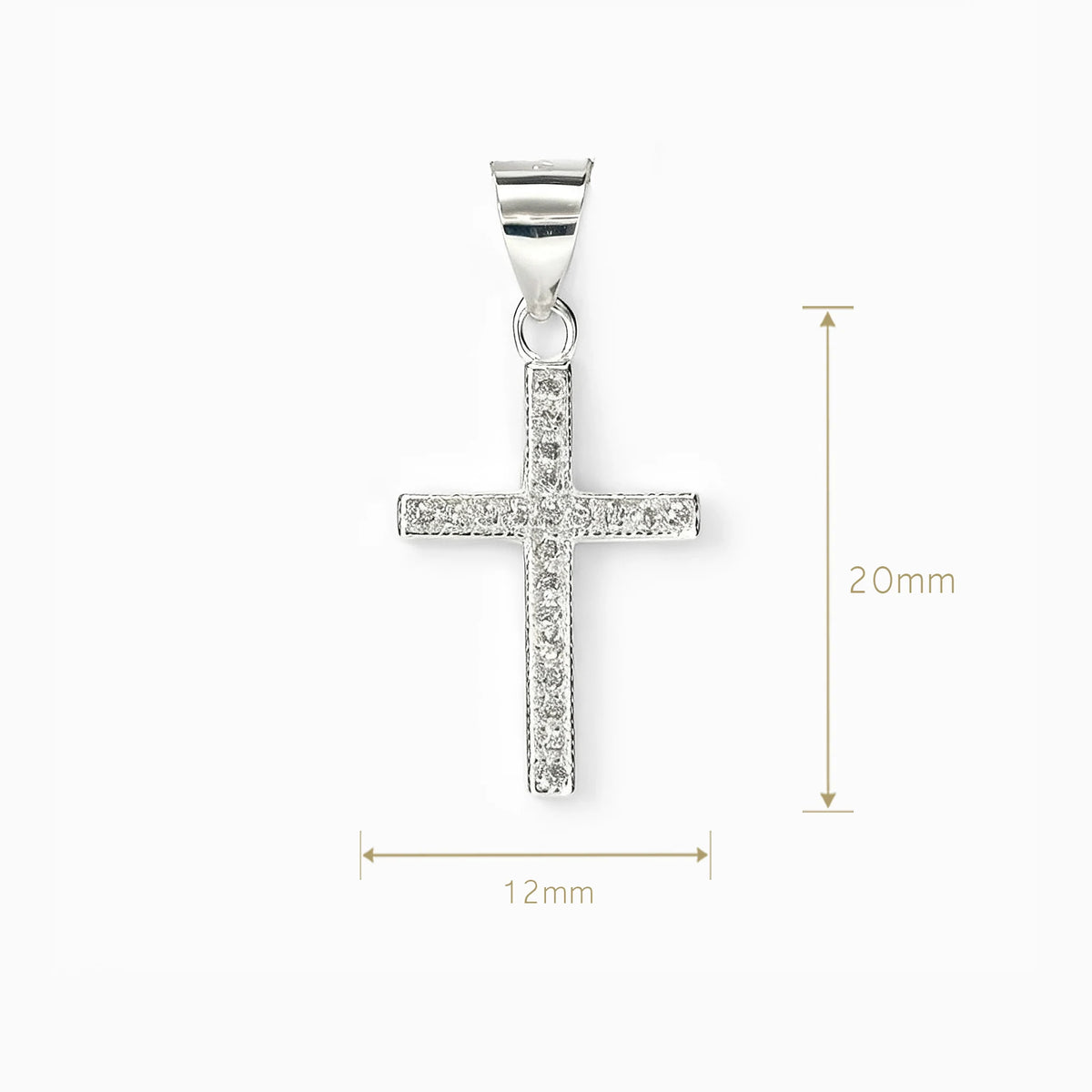 Dije de cruz de 20x12 mm en plata ley 925 con circones blancos brillantes   