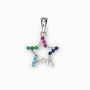 Dije de estrella calada de 15x14 mm en plata ley 925 con circones multicolor