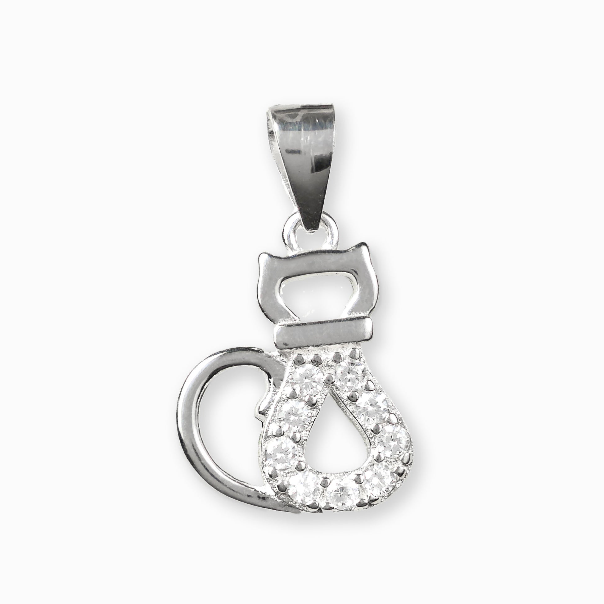 Dije de gatito decorado con circones en plata ley 925.