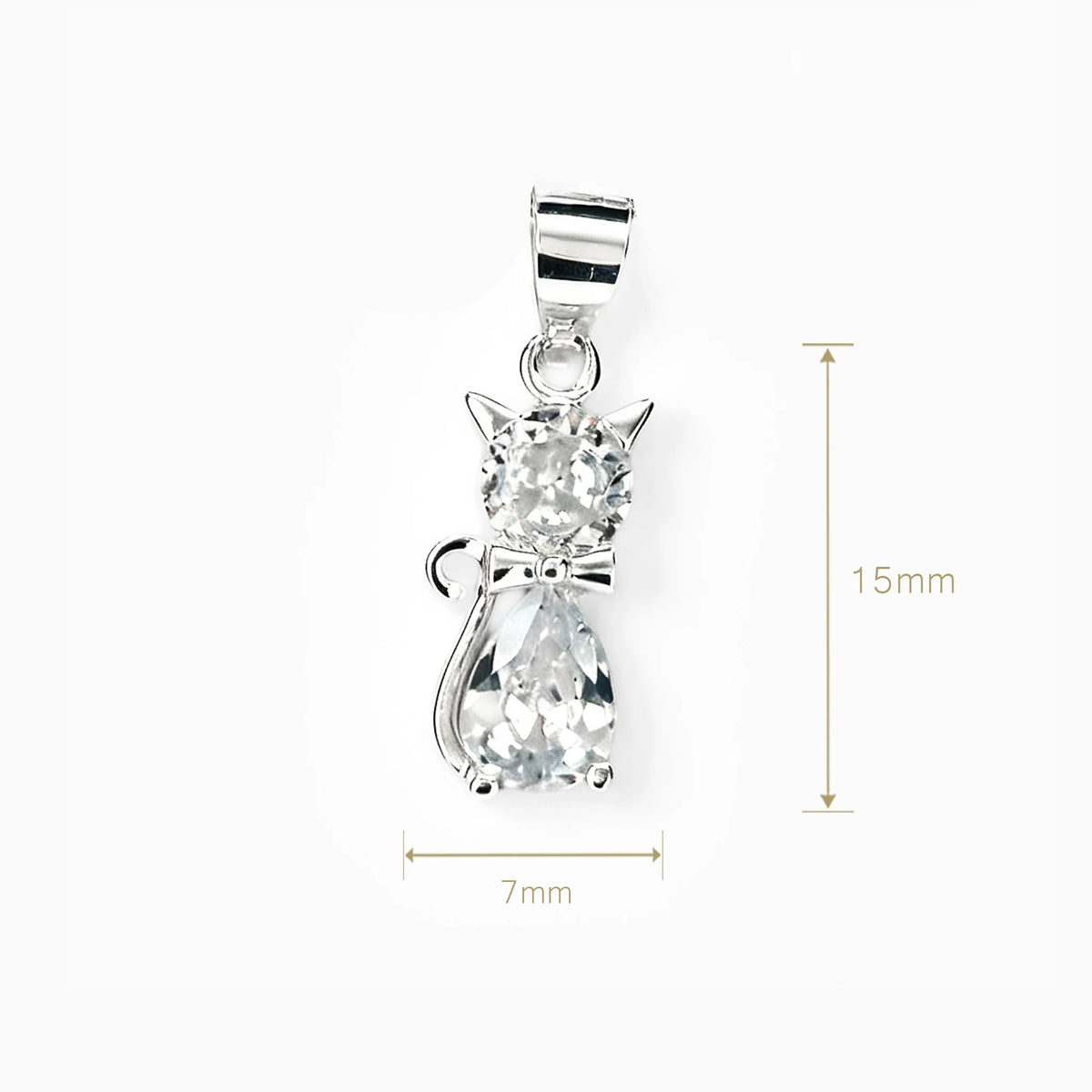 Dije con diseño de gato doble de 15x7 mm en plata ley 925 con circones blancos