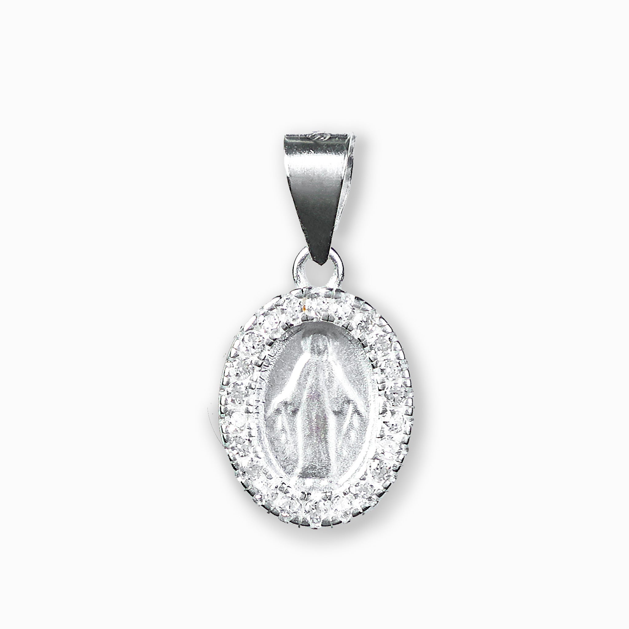Dije de la Medalla Milagrosa con circones en plata ley 925.
