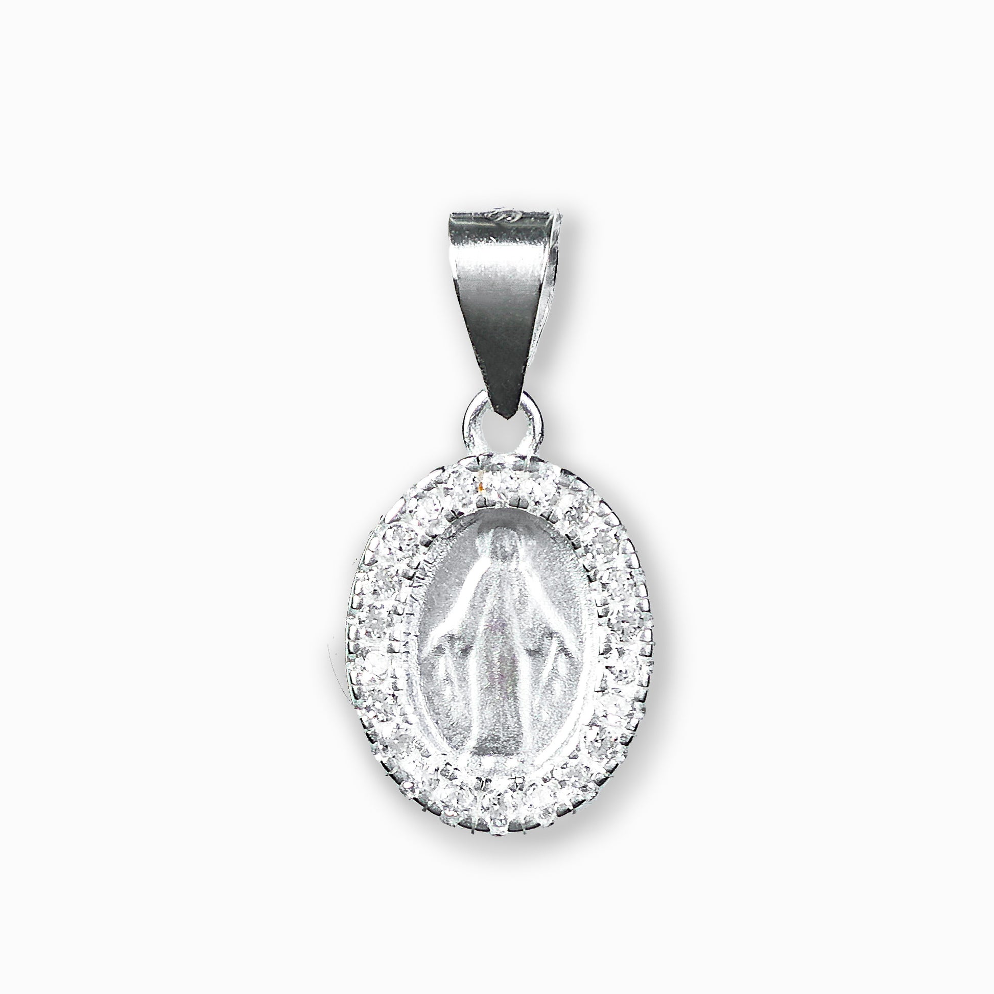 Dije de la Medalla Milagrosa con circones en plata ley 925.