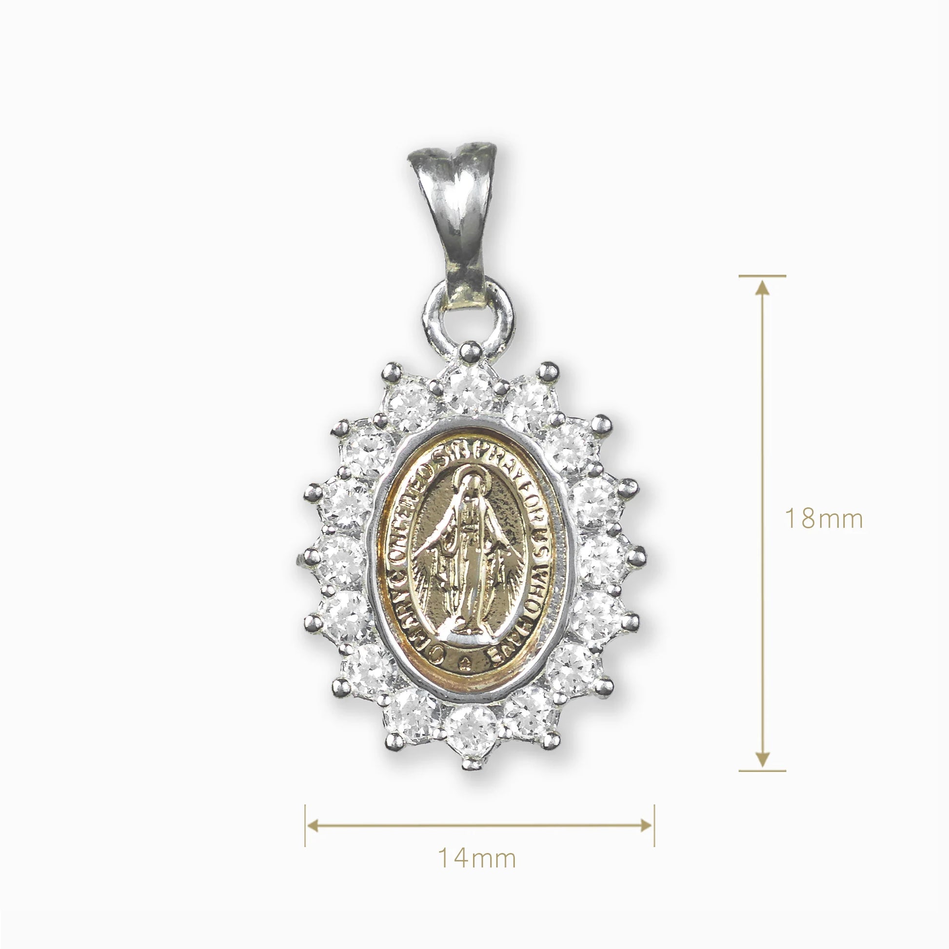 Dije Medalla Milagrosa con corona de circones en plata ley 925.