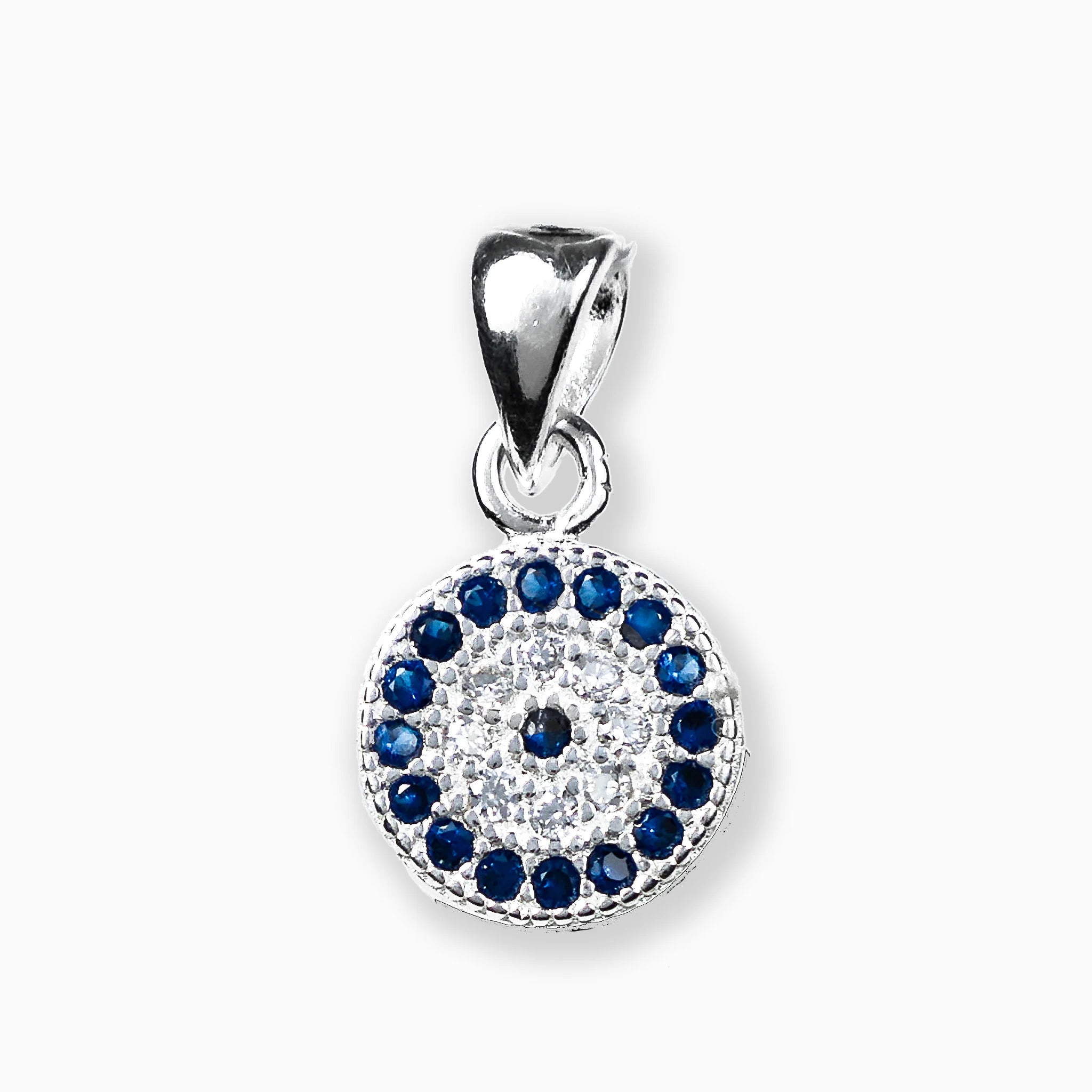 Dije pequeño de ojo turco decorado con circones en plata ley 925.