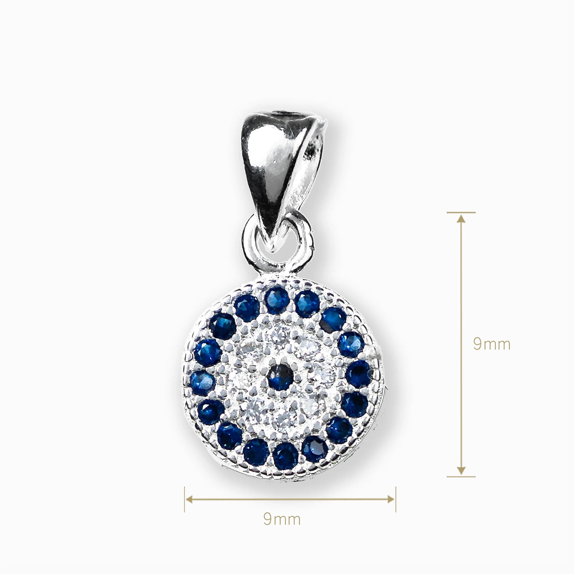 Dije pequeño de ojo turco decorado con circones en plata ley 925.