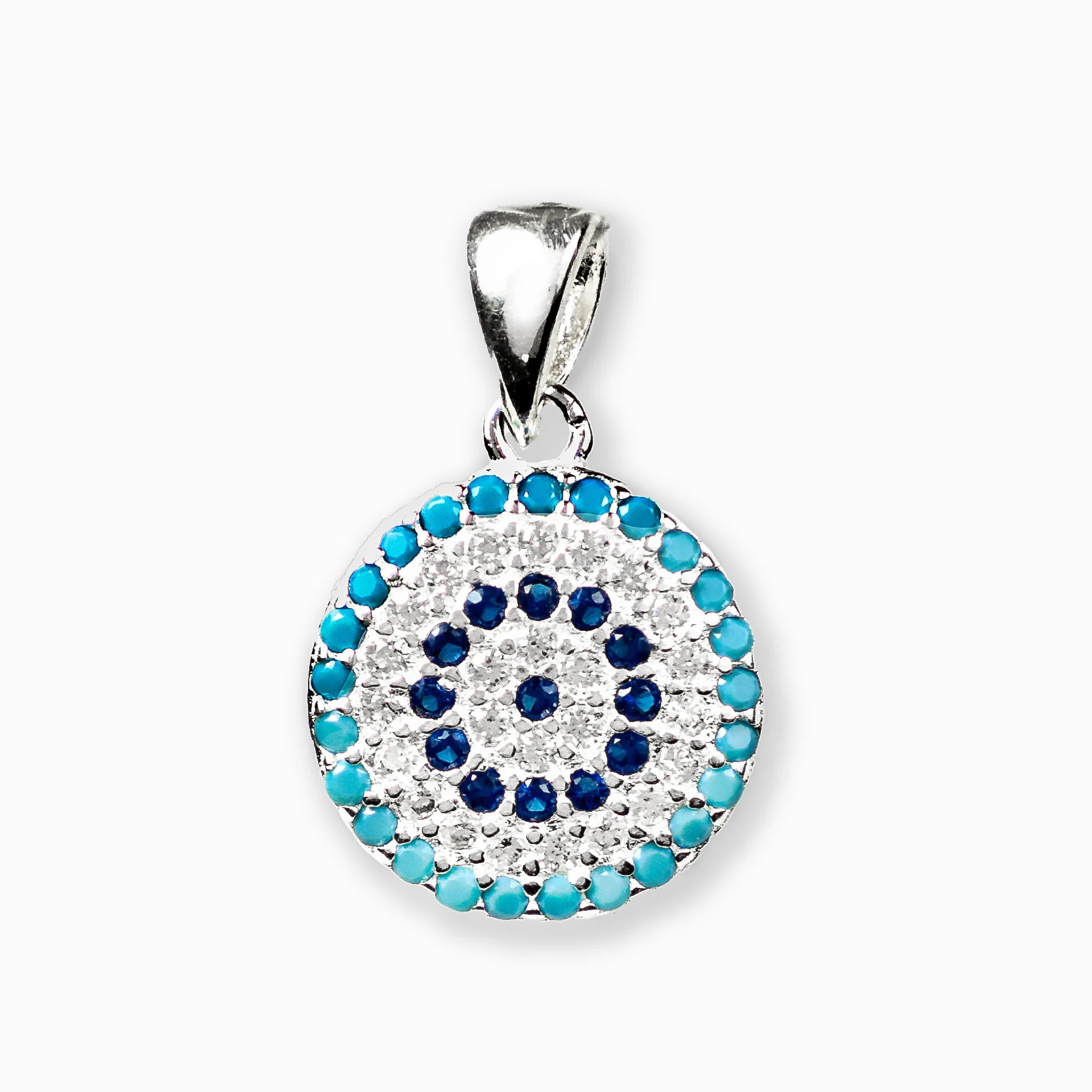 Dije de ojo turco mediano con circones en plata ley 925.